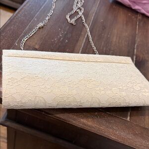 Elegant Cream Lace Evening Clutch with Chain Strap